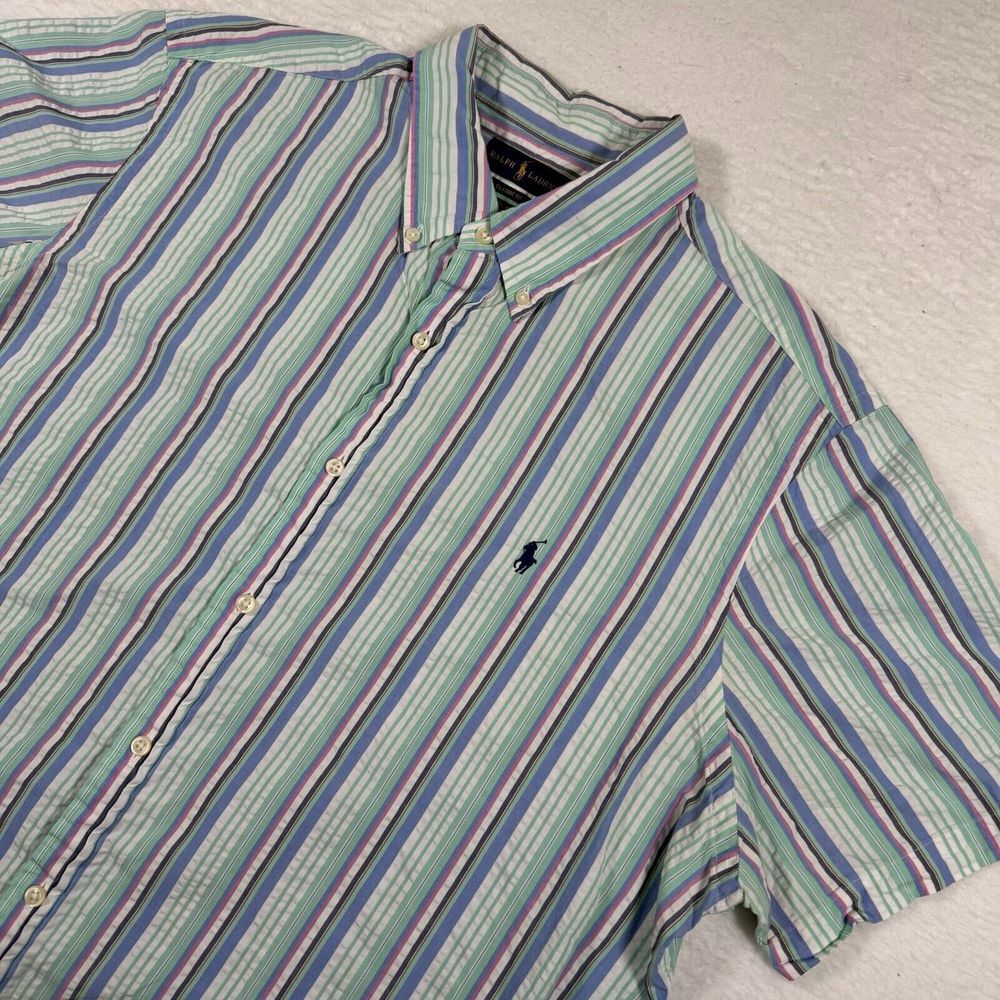 Polo Ralph Lauren Shirt Mens 2XL Seersucker Multicolor Classic Fit Untucked Pony